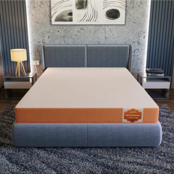 SleepyHug AirCell Ortho Spinex Plus 4 inch HR Foam Mattress | 3 Zones Support |5 Years Warranty | Back Pain Relief |Spine Alignment | Queen Bed Size White & Orange (LxWxH -75x60x4 Inch)