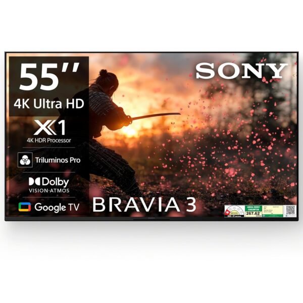 Sony BRAVIA 3 Series 139 cm (55 inches) 4K Ultra HD AI Smart LED Google TV K-55S30B (Black)