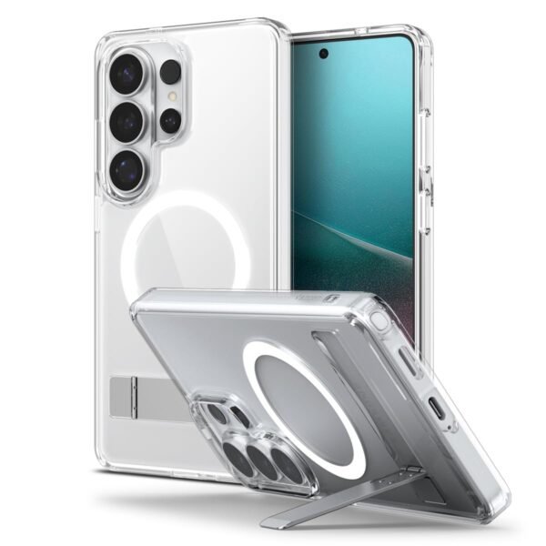 Spigen Ultra Hybrid S MagFit | Samsung Galaxy S26 Ultra Case [Reinforced Kickstand] [Transparent] Galaxy S26 Ultra Back Cover | TPU+PC - Clear White