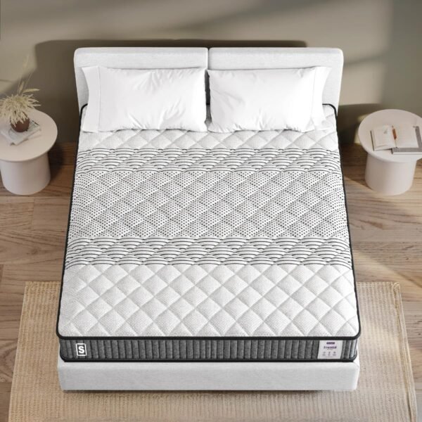 Springwel Essential Reversible 4 Inch Mattress | 15 Yrs Warranty | HR Foam | Medium Firm Quilted Mattress with Breathable & Anti Microbial Bamboo Charcoal Fabric Cover | Double Size (72X48X4) Inches