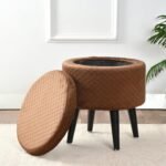 Storage Ottoman Stool for Living Room, Upholstered Tufeted Ottoman with Storage Stool Puffy Stool Pouffes for Sitting (17inch Height, Brown)
