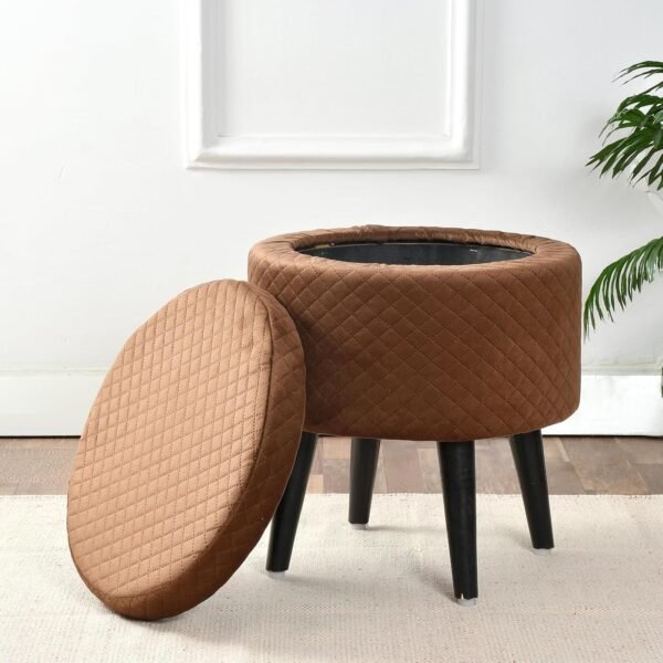 Storage Ottoman Stool for Living Room, Upholstered Tufeted Ottoman with Storage Stool Puffy Stool Pouffes for Sitting (17inch Height, Brown)