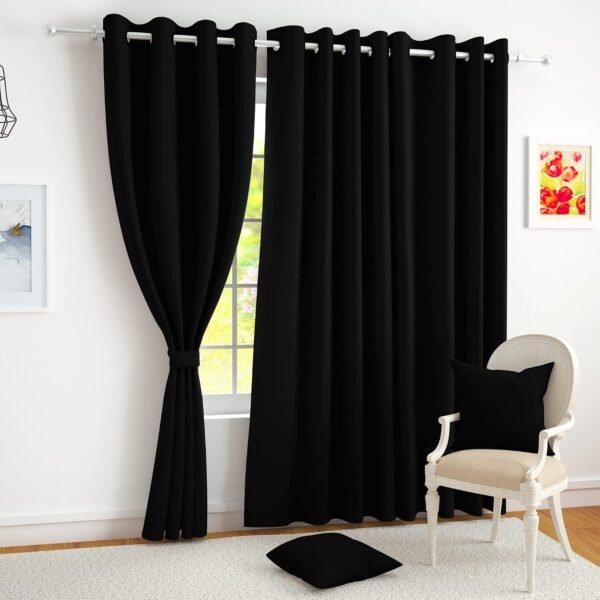 Story@Home 100% True Blackout Solid Window Curtains 5 Feet Long Set of 1 | Room Darkening | Thermal Insulated Curtains for Living Room | (118 x 152 cm, Black)