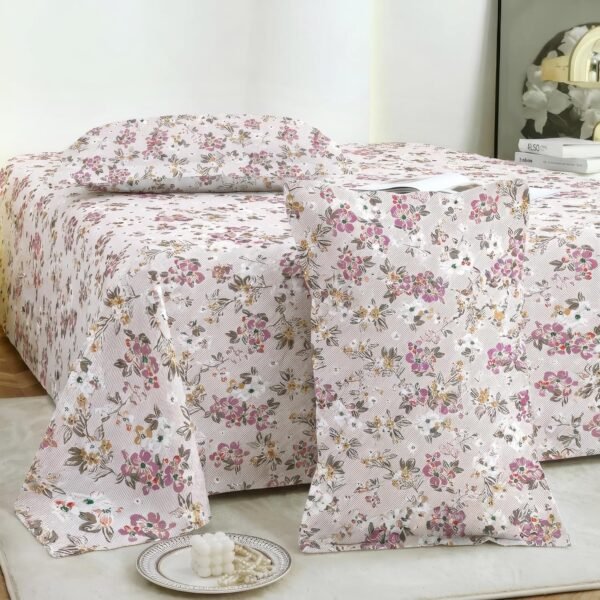Story@Home 190 TC Cotton Double Bedsheet Set with 2 Pillow Covers | Soft Breathable Fabric | 250 x 225 cm Double Bed Sheet | Light Pink & Brown Floral Printed Bedding for Bedroom