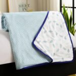 Story@Home Dohar Double Bed Cotton 100% | 150GSM 225 x240 cm Quilt AC Blanket for Summer | AC Comforter Double Bed | Sky Blue & White Geometric Reversible Design Duvet | All-Season Blanket