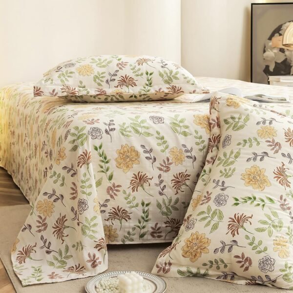 Story@Home King Size Bedsheet | Cloud Cotton Flatsheet King Size with Two Pillow Covers| Super Soft Bed Sheet for King Size Bed | Floral Design (270 x 250 cm, Off White & Yellow)