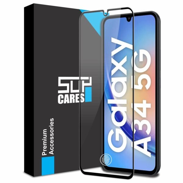 SupCares Tempered Glass for Samsung Galaxy A34 (6.6 Inch) With Installation Kit | 9H Edge to Edge Screen Protector | Black