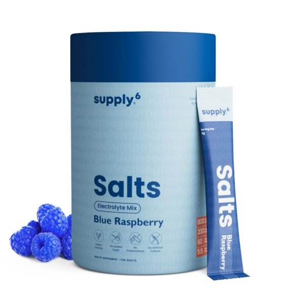Supply6 Salts | Electrolyte Mix | Zero Added Sugar | Sodium, Potassium, Magnesium, Zinc & Fiber | Keto Friendly, Vegan Friendly, No Preservatives (36 Servings, Blue Raspberry)