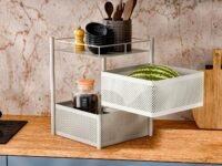 TEX-RO Kitchen Trolley with Wheels | 2-Layer Metal Vegetable Basket Stand & Kitchen Storage Rack | Multipurpose Kitchen Organizer for Onion Potato Storage (White)