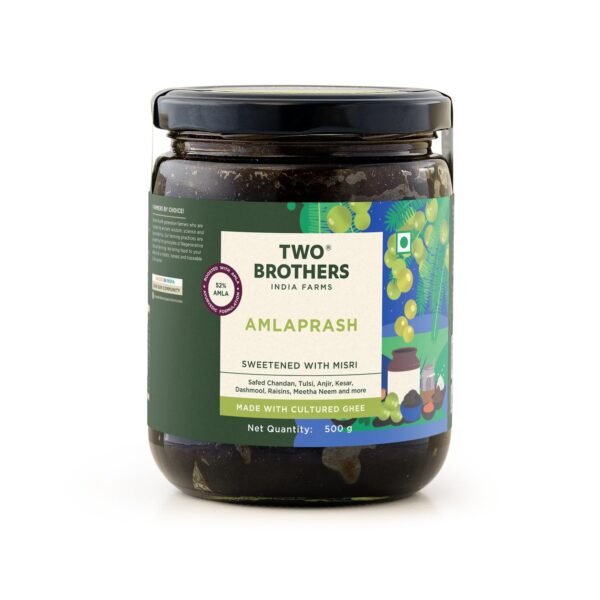 TWO BROTHERS INDIA FARMS Amlaprash (500 g) | Ayurvedic Chyawanprash with Amla| Glyphosate free | Made with Desi Gir Cow Cultured Ghee | Supports Immunity | Contains Antioxidants | Provides Natural Vitamin C