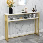 Tall Console Table Single Tier Metal Entry Table Double Tier Hallway Table with Wooden Shelf Space-Saving Interior (Gold 2 Tier)