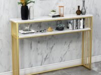 Tall Console Table Single Tier Metal Entry Table Double Tier Hallway Table with Wooden Shelf Space-Saving Interior (Gold 2 Tier)