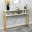 Tall Console Table Single Tier Metal Entry Table Double Tier Hallway Table with Wooden Shelf Space-Saving Interior (Gold 2 Tier)