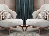 T&T Co. Prestigious & Versatile Leisure Design French Armchair Lounge Chair Stylish Single Seater Sofa Set Accent Chair for Living Room Bedroom (Set of 2 Chairs, Beige with Brown)