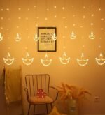 The Purple Tree Decorative Diya Diwali Light Curtain, String Lights with 12 Hanging Diyas, 8 Flashing Modes - 2.5 Meter (1 Curtain) 138 Led, Diwali Decorative Light