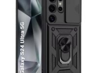 TheGiftKart Tough Armor Bumper Back Cover Case for Samsung Galaxy S24 Ultra 5G | Sliding Camera Cover, KickStand & Ring Holder | 360 Degree Protection Back Case for Samsung S24 Ultra (PC & TPU, Black)
