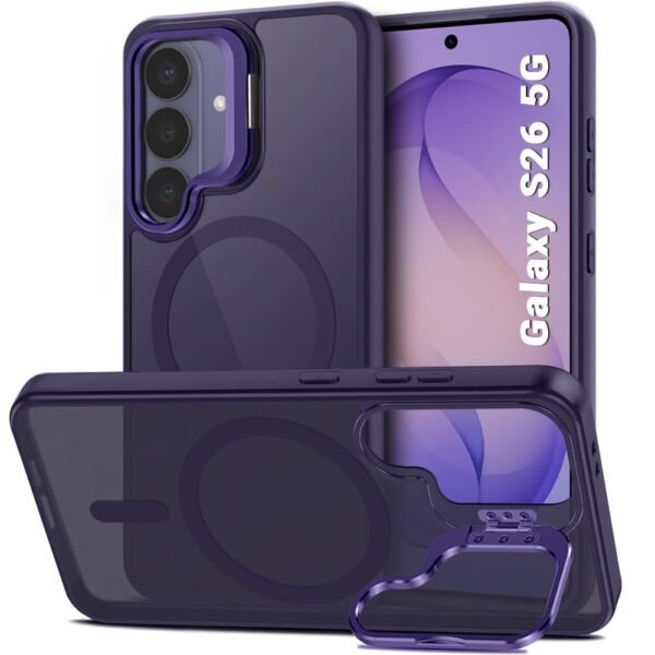 TheGiftKart for Samsung S26 Case | Shockproof Hard Back Cover | Built-in Stand | Hybrid Shockproof Galaxy S26 Back Cover Case (PC & TPU, Matte Frosted Back, MagSafe Compatible, Translucent Violet)