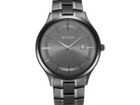 Titan Classique Slimline Quartz Analog with Date Anthracite Dial Black Stainless Steel Strap Watch for Men - NT90142QM02