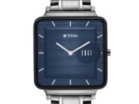 Titan Edge Quad Quartz Analog Blue Dial Anthracite Stainless Steel Strap Watch for Men - NT10017QM01