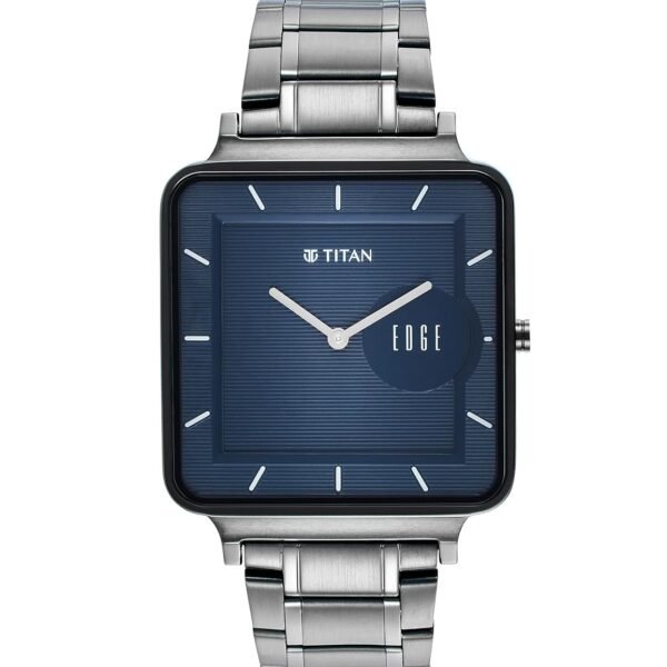 Titan Edge Quad Quartz Analog Blue Dial Anthracite Stainless Steel Strap Watch for Men - NT10017QM01