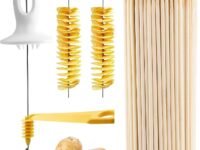 Tornado Spiral Potato Cutter Manual Slicer Vegetable Spiralizer Chips Maker with 4 Stainless Steel Sticks (Potato Twister with Bamboo Sticks)