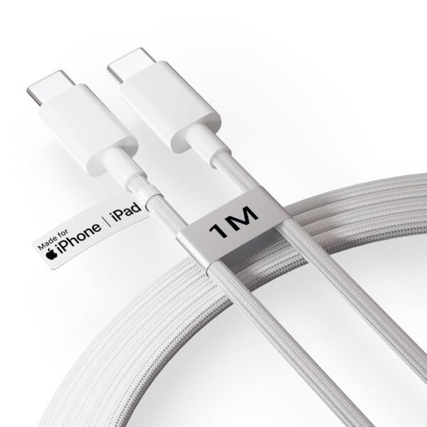 Type C to C 60W Fast Charging Cable for iPhone, MacBook, iPad by HOMEMO | Compatible with iPhone 17/Air/Pro/Pro Max, 16/Plus/Pro/Pro Max, 15, MacBook, iPad, AirPods. 6 Months Warranty.Universal USB C