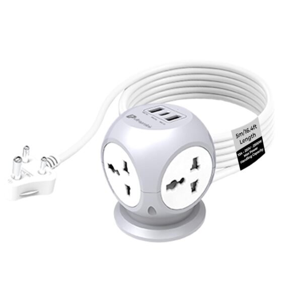 UltraProlink 7 in 1 Cube Extension Board Power Strip Multi-Ports|Device Safety with ISI Approved Heavy Duty Cable 5m/16.4’|Fast Charge iPhone 50% in 30 min|Type-C(PD 20W)+USB-A 20W &4AC Sockets|UM1222