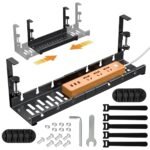 Under Desk Cable Organizer Cable Organizer Rack, Retractable 28.5-55 cm Adjustable Metal Tray, Adjustable Under Desk Cable Organizer Holder for Power Extention, Power Cord, Network Cable