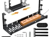 Under Desk Cable Organizer Cable Organizer Rack, Retractable 28.5-55 cm Adjustable Metal Tray, Adjustable Under Desk Cable Organizer Holder for Power Extention, Power Cord, Network Cable