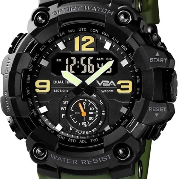 V2A Analogue - Digital Men's Watch (Green Dial Green Colored Strap)