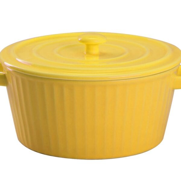 WHJY Yellow Colorful Ceramic Casserole Dish with Lid，1 Quart Ceramic Casserole Pan for Bakeware Oven