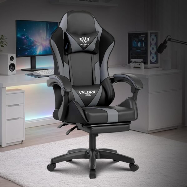 Warrior Gaming & Office Ergonomic Chair | Vegan Leather | High Back 135° Recliner | Adjustable Height & Linkage Armrest | Lumbar Support | 360° Swivel | 3 Year Warranty (Grey)