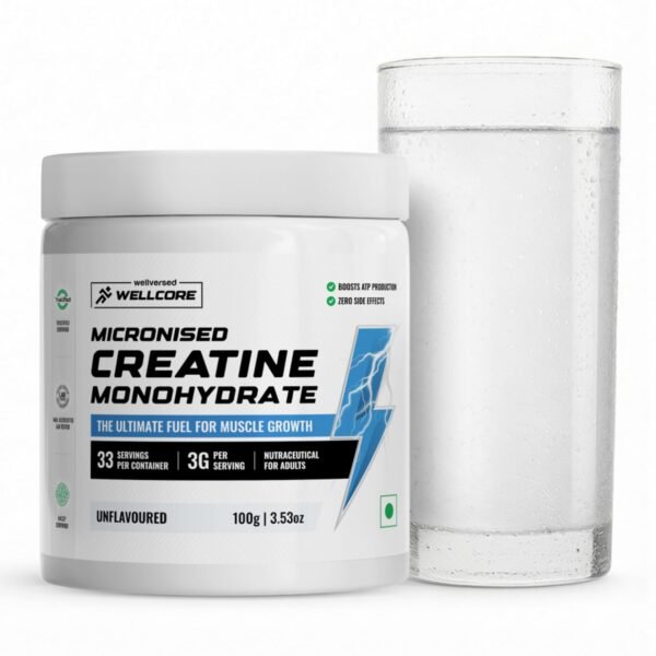 Wellcore Pure Micronised Creatine Powder (33 Servings, Unflavoured) | For Enhanced Muscle Strength With Rapid Absorption | Creatine Monohydrate | Wellcore Creatine Unflavoured - 100g