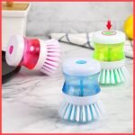Wolpin 2-in-1 Dishwashing Brush with Soap Dispenser | Pack of 2 Kitchen Cleaning Brushes for Dishes, Cookware & Gas Tops