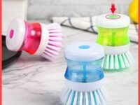 Wolpin 2-in-1 Dishwashing Brush with Soap Dispenser | Pack of 2 Kitchen Cleaning Brushes for Dishes, Cookware & Gas Tops