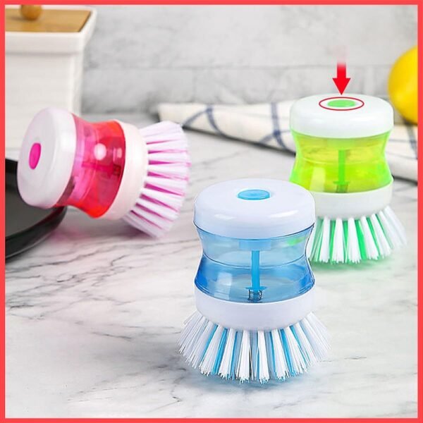 Wolpin 2-in-1 Dishwashing Brush with Soap Dispenser | Pack of 2 Kitchen Cleaning Brushes for Dishes, Cookware & Gas Tops