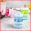 Wolpin 2-in-1 Dishwashing Brush with Soap Dispenser | Pack of 2 Kitchen Cleaning Brushes for Dishes, Cookware & Gas Tops