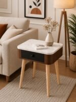 Wooden Antique 1-Drawer Wood Side Accent Table End Table for Living Room Classic Bedside Table Nightstand for Bedroom