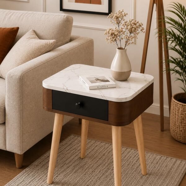 Wooden Antique 1-Drawer Wood Side Accent Table End Table for Living Room Classic Bedside Table Nightstand for Bedroom