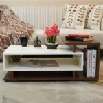 Wooden Street Jevon Coffee Table | Engineered Wood Dual Finish Coffee and Centre Table for Living Room with Open Storage | (Columbian Walnut - White Finish