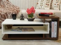 Wooden Street Jevon Coffee Table | Engineered Wood Dual Finish Coffee and Centre Table for Living Room with Open Storage | (Columbian Walnut - White Finish