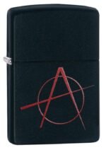 Zippo Metal Anarchy Symbol Black Matte Windproof Pocket Lighter, BIS Certifed
