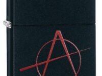 Zippo Metal Anarchy Symbol Black Matte Windproof Pocket Lighter, BIS Certifed