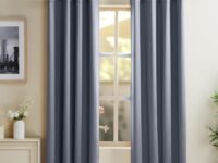 amazon basics 100% Room Darkening Blackout Window Curtains – Set of 2, Plain Design for Bedroom and Living Room, 5 Feet, Grey