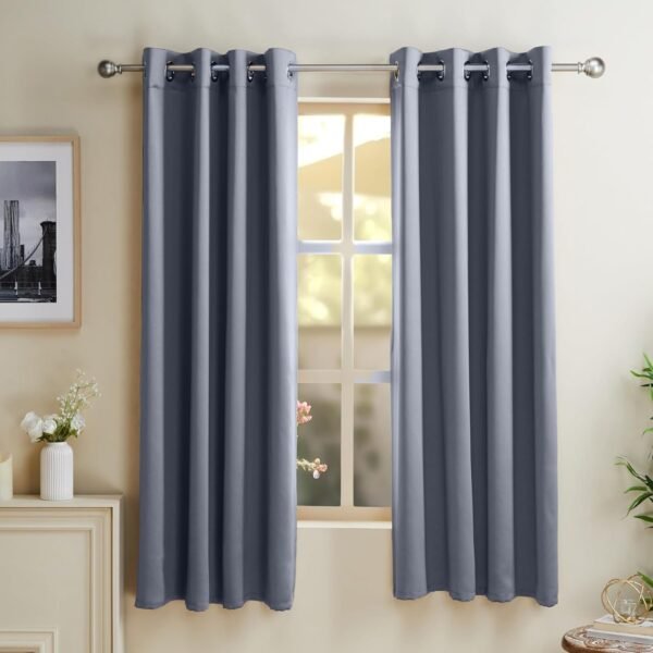 amazon basics 100% Room Darkening Blackout Window Curtains – Set of 2, Plain Design for Bedroom and Living Room, 5 Feet, Grey