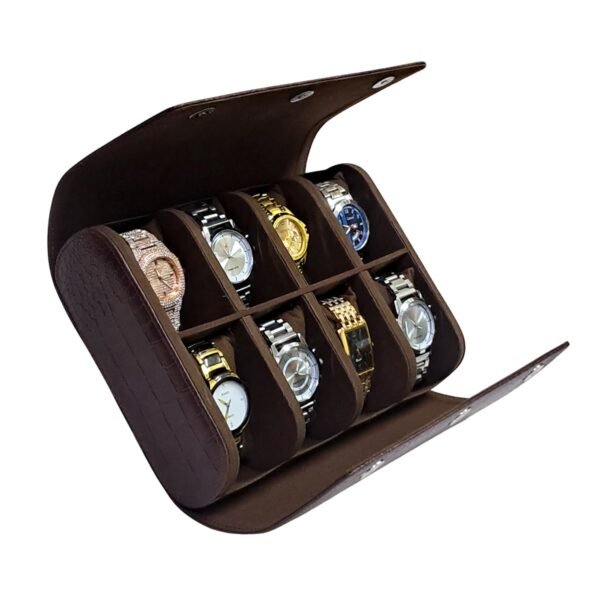 essart 8-Slot Travel Watch Roll – Premium PU Leather Organizer for Men & Women – Portable Scratch-Resistant Watch Storage Case for Travel & Collectors