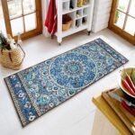 ishro home Nylon 3D Printed Bedside Runner Carpet Anti Skid for Home/Kitchen/Kitchen/Living Area/Office Entrance. (Geometrical Blue, 22 X 55)
