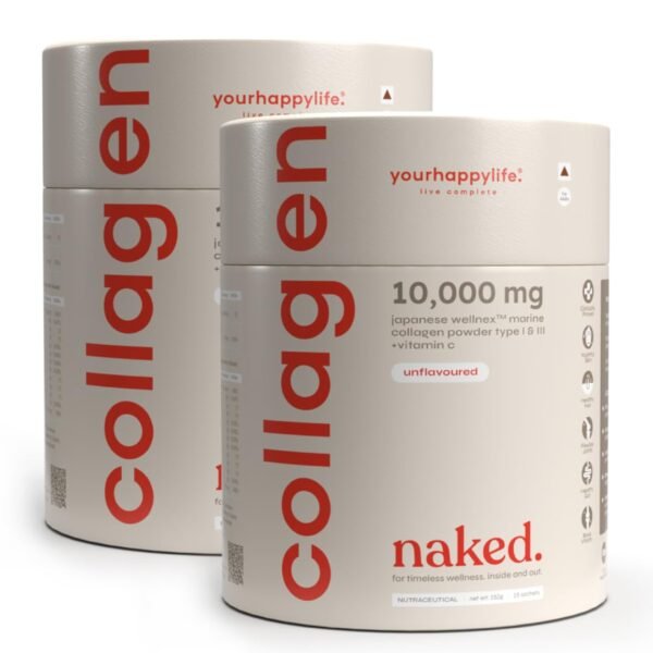 YourHappyLife Naked Japanese Marine Collagen Supplement Type 1 & 3 with Vitamin C for Men & Women|Skin, Joints, Hair & Nails|10000mg Hydrolyzed Peptides Fast Absorption|Pack of 2 (500 gm)-Unflavoured
