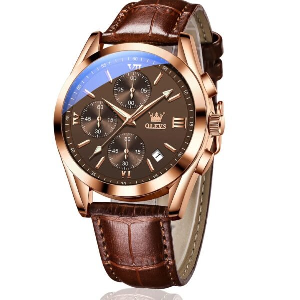 OLEVS Watches for Men Chronograph Business Wrist Watches Analog Quartz Moon Phase Stainless Steel Waterproof Luminous Dress Watches