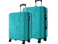 Safari Pentagon Pro 8 Wheels Spinner Set of 2 (Cabin + Medium) Trolley Bags, Hard Case Polypropylene, 360º Wheeling Luggage for Men & Women, Suitcase for Travel, Trolley Bags for Travel, Cyan